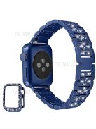 3 Beads Rhinestone Decor Replacement Watch Strap + Anti-Drop Double Row Rhinestone PC Watch Case Cover for Apple Watch Series 1 / 2 / 3 38mm - Blue