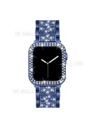 3 Beads Rhinestone Decor Replacement Watch Strap + Anti-Drop Double Row Rhinestone PC Watch Case Cover for Apple Watch Series 1 / 2 / 3 38mm - Blue