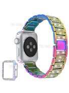 3 Beads Rhinestone Decor Replacement Watch Strap + Anti-Drop Double Row Rhinestone PC Watch Case Cover for Apple Watch Series 1 / 2 / 3 38mm - Multi-Color