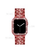 3 Beads Rhinestone Decor Replacement Watch Strap + Anti-Drop Double Row Rhinestone PC Watch Case Cover for Apple Watch Series 1 / 2 / 3 38mm - Red