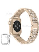 3 Beads Rhinestone Decor Replacement Watch Strap + Anti-Drop Double Row Rhinestone PC Watch Case Cover for Apple Watch Series 1 / 2 / 3 38mm - Retro Gold