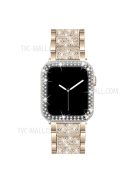 3 Beads Rhinestone Decor Replacement Watch Strap + Anti-Drop Double Row Rhinestone PC Watch Case Cover for Apple Watch Series 1 / 2 / 3 38mm - Retro Gold