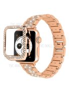 3 Beads Rhinestone Decor Replacement Watch Strap + Anti-Drop Double Row Rhinestone PC Watch Case Cover for Apple Watch Series 1 / 2 / 3 38mm - Rose Gold