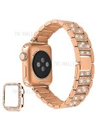 3 Beads Rhinestone Decor Replacement Watch Strap + Anti-Drop Double Row Rhinestone PC Watch Case Cover for Apple Watch Series 1 / 2 / 3 38mm - Rose Gold