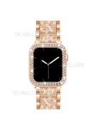 3 Beads Rhinestone Decor Replacement Watch Strap + Anti-Drop Double Row Rhinestone PC Watch Case Cover for Apple Watch Series 1 / 2 / 3 38mm - Rose Gold