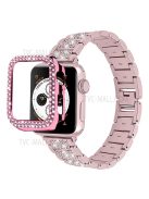 3 Beads Rhinestone Decor Replacement Watch Strap + Anti-Drop Double Row Rhinestone PC Watch Case Cover for Apple Watch Series 1 / 2 / 3 38mm - Rose Pink