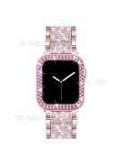 3 Beads Rhinestone Decor Replacement Watch Strap + Anti-Drop Double Row Rhinestone PC Watch Case Cover for Apple Watch Series 1 / 2 / 3 38mm - Rose Pink