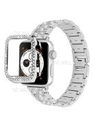 3 Beads Rhinestone Decor Replacement Watch Strap + Anti-Drop Double Row Rhinestone PC Watch Case Cover for Apple Watch Series 1 / 2 / 3 38mm - Silver