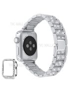 3 Beads Rhinestone Decor Replacement Watch Strap + Anti-Drop Double Row Rhinestone PC Watch Case Cover for Apple Watch Series 1 / 2 / 3 38mm - Silver