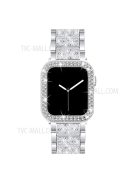 3 Beads Rhinestone Decor Replacement Watch Strap + Anti-Drop Double Row Rhinestone PC Watch Case Cover for Apple Watch Series 1 / 2 / 3 38mm - Silver