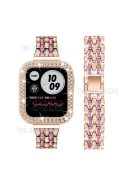 3 Rows Rhinestone Decor 5 Beads Stainless Steel Watchband Wrist Strap + PC Watch Case Protective Cover for Apple Watch Series 6/5/4/SE 40mm - Rose Gold/Rose/Rose Gold