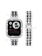 3 Rows Rhinestone Decor 5 Beads Stainless Steel Watchband Wrist Strap + PC Watch Case Protective Cover for Apple Watch Series 6/5/4/SE 40mm - Silver/Black/Silver