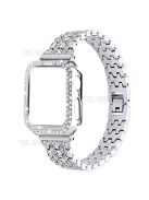 3 Rows Rhinestone Decor 5 Beads Stainless Steel Watchband Wrist Strap + PC Watch Case Protective Cover for Apple Watch Series 6/5/4/SE 40mm - Silver/Transparent/Transparent