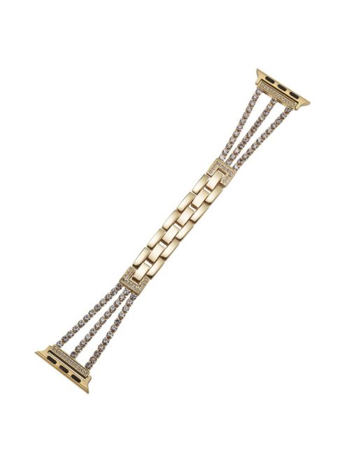 3 Rows Rhinestone Watch Strap for Apple Watch Series 10 42mm / 9 8 7 41mm / SE (2023) SE (2022) SE 6 5 4 40mm / 3 2 1 38mm Zinc Alloy Band - Gold