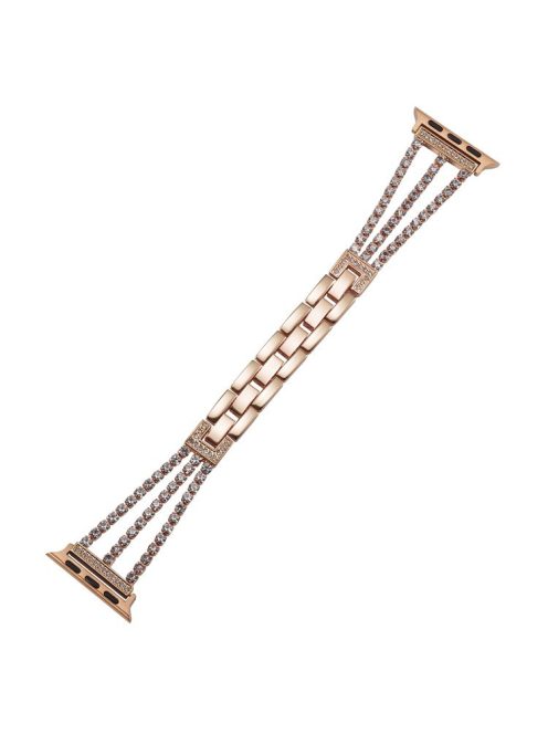 3 Rows Rhinestone Watch Strap for Apple Watch Series 10 42mm / 9 8 7 41mm / SE (2023) SE (2022) SE 6 5 4 40mm / 3 2 1 38mm Zinc Alloy Band - Rose Gold