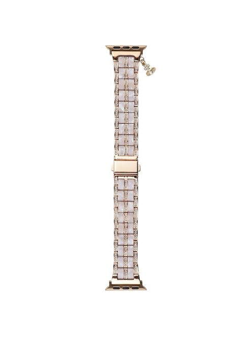 3-bead Strap for Apple Watch Series 10 46mm / Ultra 2 Ultra 49mm / Series 9 8 7 45mm / SE (2023) SE (2022) SE 6 5 4 44mm / 3 2 1 42mm - Rose Gold+Rhinestone