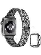 5 Beads Rhinestone Decor Stainless Steel Watch Strap + PC Watch Case Protective Cover for Apple Watch Series 7 45mm - Black