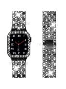 5 Beads Rhinestone Decor Stainless Steel Watch Strap + PC Watch Case Protective Cover for Apple Watch Series 7 45mm - Black