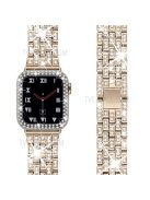 5 Beads Rhinestone Decor Stainless Steel Watch Strap + PC Watch Case Protective Cover for Apple Watch Series 7 45mm - Gold