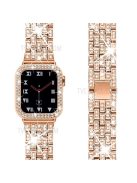 5 Beads Rhinestone Decor Stainless Steel Watch Strap + PC Watch Case Protective Cover for Apple Watch Series 7 45mm - Rose Gold