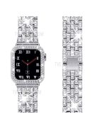 5 Beads Rhinestone Decor Stainless Steel Watch Strap + PC Watch Case Protective Cover for Apple Watch Series 7 45mm - Silver