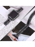 7 Beads Stainless Steel Rhinestone Watch Strap + Scratch-resistant PC Watch Case Cover Replacement for Apple Watch Series 7 45mm - Black