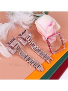 7 Beads Stainless Steel Rhinestone Watch Strap + Scratch-resistant PC Watch Case Cover Replacement for Apple Watch Series 7 45mm - Rose Pink