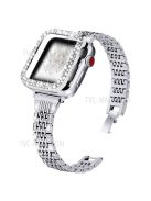 7 Beads Stainless Steel Smart Watch Strap + Rhinestone Watch Case Protector for Apple Watch SE 40mm / Series 6/5/4 40mm - Silver