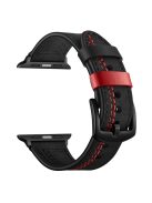 7-shaped Stitches Genuine Leather Watch Strap Band for Apple Watch Series 10 46mm / Ultra 2 Ultra 49mm / 9 8 7 45mm / SE (2023) SE (2022) SE 6 5 4 44mm / 3 2 1 42mm - Black