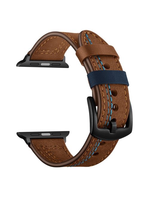 7-shaped Stitches Genuine Leather Watch Strap Band for Apple Watch Series 10 46mm / Ultra 2 Ultra 49mm / 9 8 7 45mm / SE (2023) SE (2022) SE 6 5 4 44mm / 3 2 1 42mm - Brown