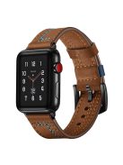 7-shaped Stitches Genuine Leather Watch Strap Band for Apple Watch Series 10 46mm / Ultra 2 Ultra 49mm / 9 8 7 45mm / SE (2023) SE (2022) SE 6 5 4 44mm / 3 2 1 42mm - Brown