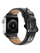 A011 For Apple Watch Series 10 46mm / Ultra 2 Ultra 49mm / 9 8 7 45mm / SE (2023) SE (2022) SE 6 5 4 44mm / 3 2 1 42mm Crazy Horse Texture Cowhide Leather Wrist Band Smartwatch Replacement Strap - Black