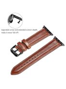 A011 For Apple Watch Series 10 46mm / Ultra 2 Ultra 49mm / 9 8 7 45mm / SE (2023) SE (2022) SE 6 5 4 44mm / 3 2 1 42mm Crazy Horse Texture Cowhide Leather Wrist Band Smartwatch Replacement Strap - Brown