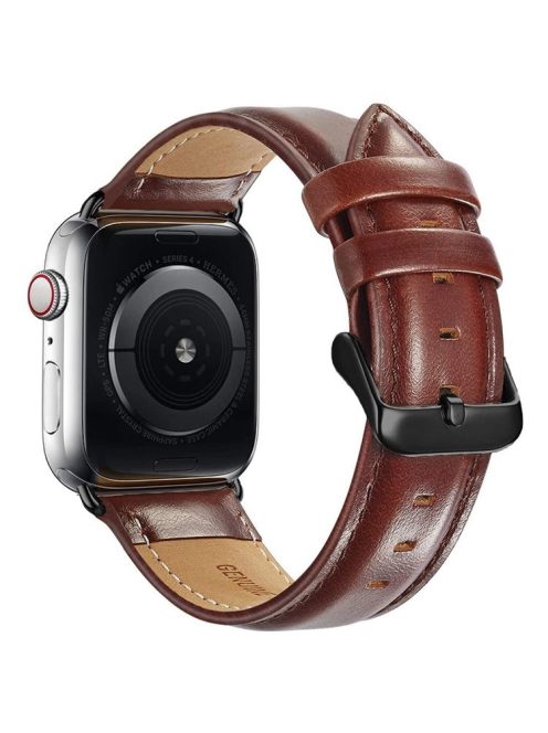 A011 For Apple Watch Series 10 46mm / Ultra 2 Ultra 49mm / 9 8 7 45mm / SE (2023) SE (2022) SE 6 5 4 44mm / 3 2 1 42mm Crazy Horse Texture Cowhide Leather Wrist Band Smartwatch Replacement Strap - Dark Brown