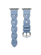 A030 For Apple Watch Series 10 42mm / 9 8 7 41mm / 6 5 4 SE SE (2022) SE (2023) 40mm / 3 2 1 38mm Stylish Woven Design Watch Strap Top Layer Cowhide Leather Adjustable Wrist Band - Baby Blue