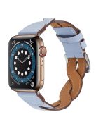 A030 For Apple Watch Series 10 42mm / 9 8 7 41mm / 6 5 4 SE SE (2022) SE (2023) 40mm / 3 2 1 38mm Stylish Woven Design Watch Strap Top Layer Cowhide Leather Adjustable Wrist Band - Baby Blue