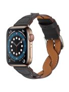 A030 For Apple Watch Series 10 42mm / 9 8 7 41mm / 6 5 4 SE SE (2022) SE (2023) 40mm / 3 2 1 38mm Stylish Woven Design Watch Strap Top Layer Cowhide Leather Adjustable Wrist Band - Black