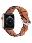 A030 For Apple Watch Series 10 42mm / 9 8 7 41mm / 6 5 4 SE SE (2022) SE (2023) 40mm / 3 2 1 38mm Stylish Woven Design Watch Strap Top Layer Cowhide Leather Adjustable Wrist Band - Brown