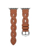 A030 For Apple Watch Series 10 42mm / 9 8 7 41mm / 6 5 4 SE SE (2022) SE (2023) 40mm / 3 2 1 38mm Stylish Woven Design Watch Strap Top Layer Cowhide Leather Adjustable Wrist Band - Brown