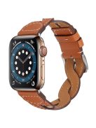 A030 For Apple Watch Series 10 42mm / 9 8 7 41mm / 6 5 4 SE SE (2022) SE (2023) 40mm / 3 2 1 38mm Stylish Woven Design Watch Strap Top Layer Cowhide Leather Adjustable Wrist Band - Brown