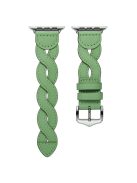 A030 For Apple Watch Series 10 42mm / 9 8 7 41mm / 6 5 4 SE SE (2022) SE (2023) 40mm / 3 2 1 38mm Stylish Woven Design Watch Strap Top Layer Cowhide Leather Adjustable Wrist Band - Green