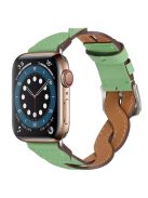 A030 For Apple Watch Series 10 42mm / 9 8 7 41mm / 6 5 4 SE SE (2022) SE (2023) 40mm / 3 2 1 38mm Stylish Woven Design Watch Strap Top Layer Cowhide Leather Adjustable Wrist Band - Green