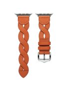 A030 For Apple Watch Series 10 42mm / 9 8 7 41mm / 6 5 4 SE SE (2022) SE (2023) 40mm / 3 2 1 38mm Stylish Woven Design Watch Strap Top Layer Cowhide Leather Adjustable Wrist Band - Orange