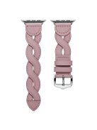 A030 For Apple Watch Series 10 42mm / 9 8 7 41mm / 6 5 4 SE SE (2022) SE (2023) 40mm / 3 2 1 38mm Stylish Woven Design Watch Strap Top Layer Cowhide Leather Adjustable Wrist Band - Pink