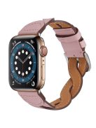 A030 For Apple Watch Series 10 42mm / 9 8 7 41mm / 6 5 4 SE SE (2022) SE (2023) 40mm / 3 2 1 38mm Stylish Woven Design Watch Strap Top Layer Cowhide Leather Adjustable Wrist Band - Pink