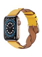 A030 For Apple Watch Series 10 42mm / 9 8 7 41mm / 6 5 4 SE SE (2022) SE (2023) 40mm / 3 2 1 38mm Stylish Woven Design Watch Strap Top Layer Cowhide Leather Adjustable Wrist Band - Yellow