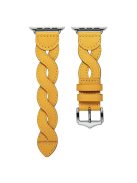 A030 For Apple Watch Series 10 46mm / Ultra 2 Ultra 49mm / 9 8 7 45mm / SE (2023) SE (2022) SE 6 5 4 44mm / 3 2 1 42mm Woven Design Watch Band Top Layer Cowhide Leather Replacement Strap - Yellow