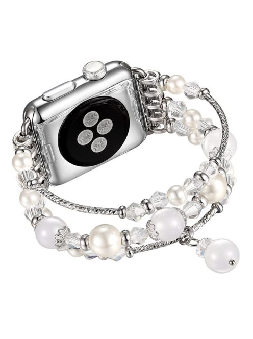 Agate Beads Pearl Watch Bracelet Band for Apple Watch Series 10 42mm / 9 8 7 41mm / SE (2023) SE (2022) SE 6 5 4 40mm / 3 2 1 38mm - White