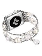 Agate Beads Pearl Watch Bracelet Band for Apple Watch Series 10 46mm / Ultra 2 Ultra 49mm / 9 8 7 45mm / SE (2023) SE (2022) SE 6 5 4 44mm / 3 2 1 42mm - White