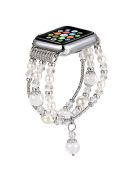 Agate Beads Pearl Watch Bracelet Band for Apple Watch Series 10 46mm / Ultra 2 Ultra 49mm / 9 8 7 45mm / SE (2023) SE (2022) SE 6 5 4 44mm / 3 2 1 42mm - White